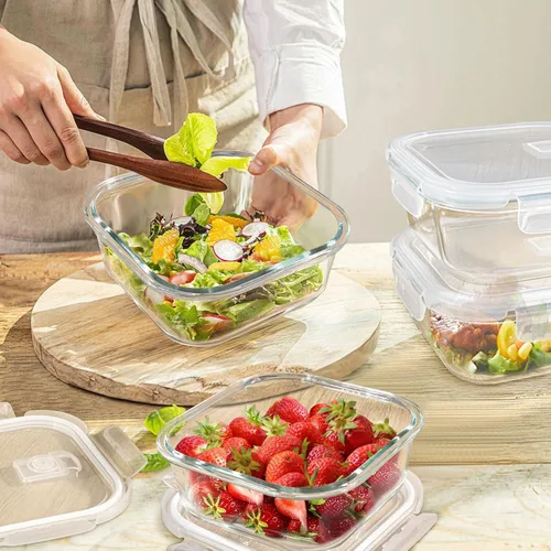 Miniatura 7 de Contenedor/Caja para sándwiches para el almuerzo, 24 oz de vidrio borosilicato apto para congelador, contenedores de vidrio cuadrados de 3 tazas
