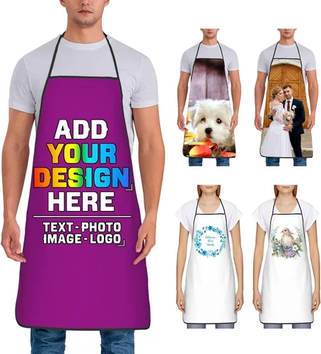 Miniatura 40 de Delantal personalizado para mujer, personalizado para añadir tu propio nombre, texto, logotipo, foto, chef, delantal de cocina para barbacoa