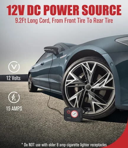 Miniatura 6 de AVID POWER Inflador de neumáticos de 12 V, compresor de aire portátil para automóvil con indicador de pantalla y luz LED, bomba de aire