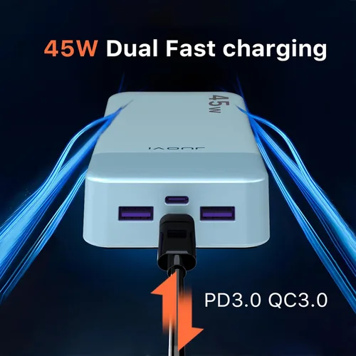 Miniatura 2 de JUOVI Banco de Energía, Cargador Portátil de 20000mAh 45W, Carga Rápida PD3.0 QC4.0 con Pantalla LED, 2 USB-C, 2 USB-A, Paquete de Batería para Azul