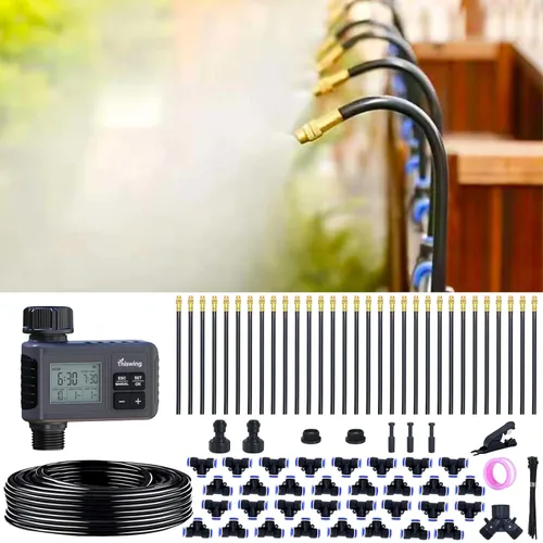 Miniatura 11 de Thiswing Sistema de riego por goteo ajustable de 360°, sistema automático de riego de jardín de 20 pies con 5 boquillas, sistema de rociador de cama