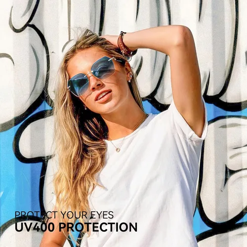 Miniatura 20 de ZENOTTIC Lentes de sol sin montura de gran tamaño para mujer, diseño geométrico de corte de diamante, lentes degradados, protección UV, tonos de moda