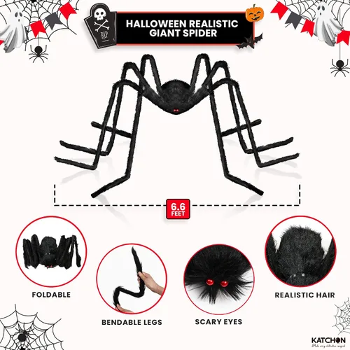 Miniatura 2 de KatchOn, Araña gigante peluda negra de Halloween, 6.5 pies, araña falsa plegable para decoración de Halloween al aire libre Decoración de verano