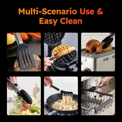 Miniatura 5 de HST Pinzas para cocinar con puntas de silicona (paquete de 3), pinzas de cocina antiadherentes con punta de silicona para cocinar barbacoa hornear
