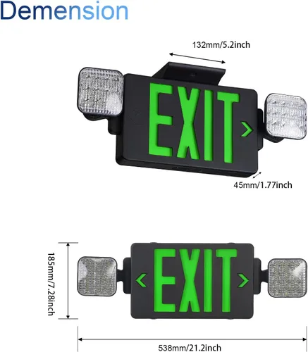 Miniatura 2 de TANLUX Letrero de salida de carcasa negra con luces de emergencia, luz LED de salida de emergencia con batería de respaldo, certificación UL, combo