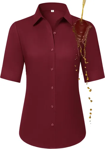 Miniatura 8 de Camisas con botones para mujer, ajustadas, de manga corta, con cuello, sin arrugas
