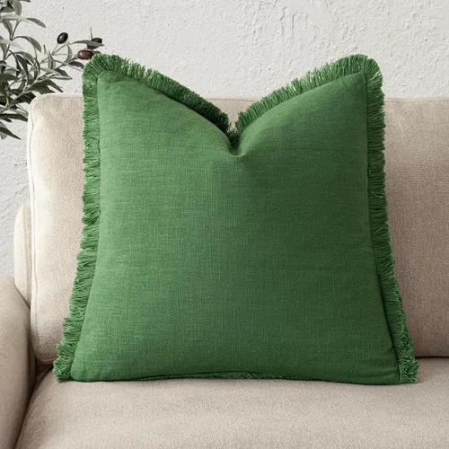 Miniatura 66 de Foindtower Fundas de almohada decorativas de lino con flecos, acogedora funda de cojín bohemia estilo farmhouse con borlas, funda de almohada