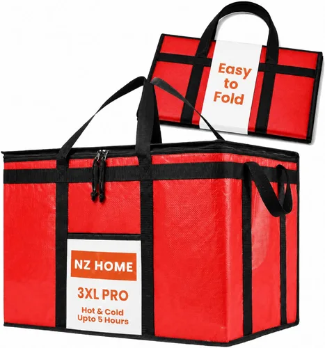 Miniatura 16 de NZ home Durable 3XL PRO Bolsa Térmica Aislada y Calentador de Alimentos para Entrega y Compras de Comestibles con Cremallera Superior, Azul Grado