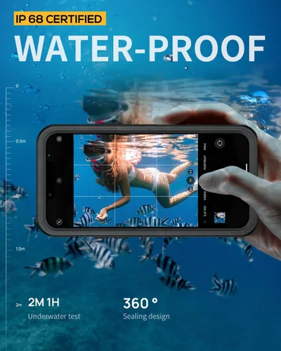 Miniatura 2 de Lanhiem Funda para iPhone 14 con soporte, IP68 impermeable a prueba de polvo con protector de pantalla integrado, cuerpo completo, a prueba