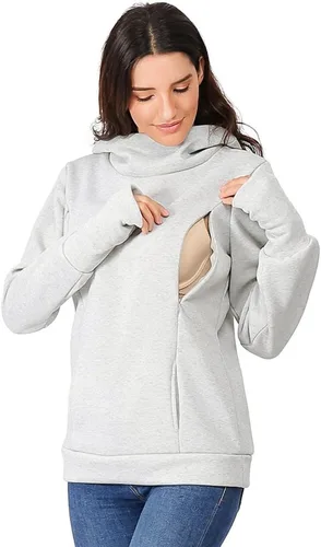 Miniatura 2 de Sudadera con capucha de maternidad para mujer de manga larga con cremallera para lactancia ropa casual con bolsillo