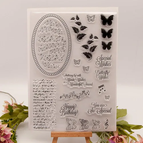 Miniatura 12 de Sellos transparentes de mariposas con sentimientos, diseño de palabras de felicitación de mariposa, sellos transparentes para decoración de tarjetas