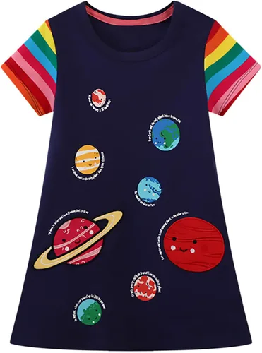 KISSOURBABY Vestido de manga corta de algodón suave para niñas pequeñas, vestido casual de dibujos animados