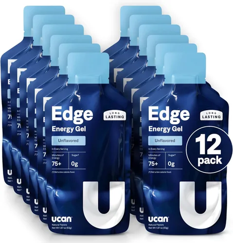 UCAN Edge Energy Gel Shots, Sin Sabor (12 Envases de 2 Onzas) para Correr, Entrenamiento, Ejercicios, Fitness, Ciclismo, Crossfit | Energía Libre de