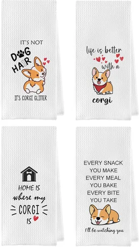 Miniatura 9 de Gettu Golden Retriever Juego de Cocina de Tejido Waffle, Toallas de Mano y de Té (16x24 Pulgadas, Juego de 4)