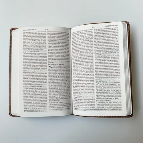 Miniatura 7 de Biblia ESV personalizada, marrón con un león en la portada, opción para personalizar con el nombre con letra a mano en la portada