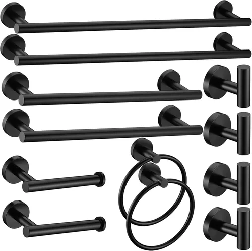 Miniatura 19 de Juego de 6 piezas de accesorios de baño de oro cepillado, anillo de toalla de mano de 16 y 23.6 pulgadas, soporte para toallas redondas, ganchos