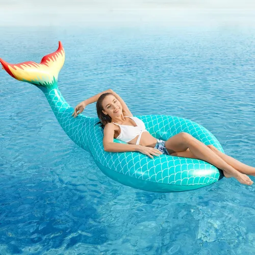 Miniatura 5 de Jasonwell Flotador inflable gigante de cola de sirena con válvulas rápidas, flotadores de piscina, tubo de verano, playa, piscina, fiesta, balsa