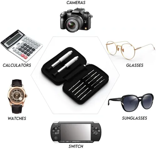 Miniatura 6 de Juego de destornilladores de precisión, kit de reparación de gafas con 10 estilos de destornilladores/almohadillas para la nariz/destornilladores