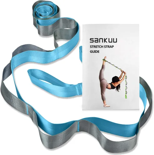 Miniatura 8 de SANKUU - Correas de yoga para estiramiento con 12 bucles, póster de entrenamiento, correas para estiramiento, equipo de terapia física, bandas