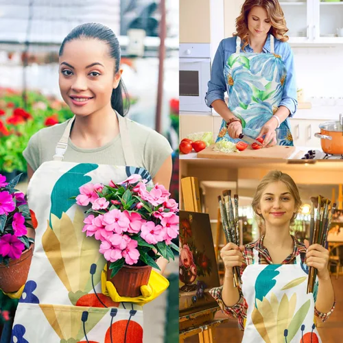 Miniatura 6 de LOLOMLO 2 Pack Floral Apron for Women with Pockets, Water Resistant Adjustable Neck Strap, Apron for Gardening