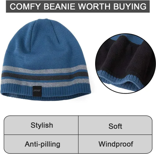 Miniatura 5 de Sombreros de punto cálidos de invierno para hombre, gorra de punto de cráneo llano