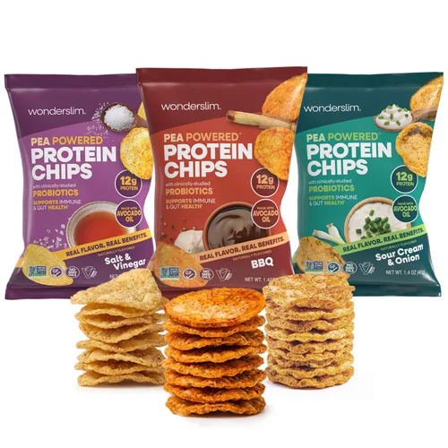 Miniatura 12 de WonderSlim Chips de proteína de guisante, barbacoa de nogal paquete de 10 unidades, 0.35 oz de proteína, sin gluten