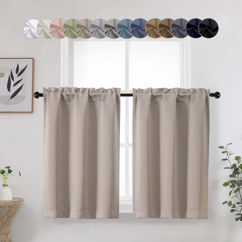 Miniatura 52 de Aqua Cafe - Juego de 2 paneles de cortinas opacas de 24 pulgadas de largo, con aislamiento térmico suave y sólido, para ventanas de baño, sótano