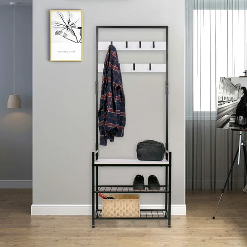 Miniatura 2 de HOMEKOKO Estante de almacenamiento para árbol de entrada, estante para zapatos, muebles decorativos de aspecto de madera con marco de metal, diseño
