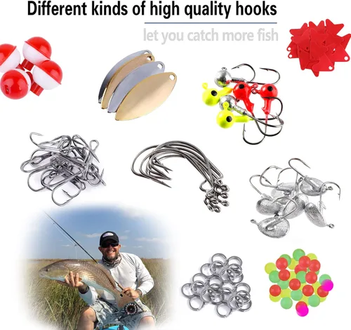 Miniatura 5 de TOPFORT Kit de 187/343 piezas de accesorios de pesca, Caja de aparejos de pesca organizada con aparejos incluidos, anzuelos de pesca, pesas de Kit