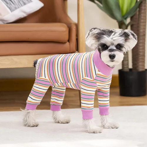 Miniatura 3 de Traje de recuperación a rayas para perros, mameluco para cachorros después de la cirugía para perros hembras y machos, pijama de manga larga tipo