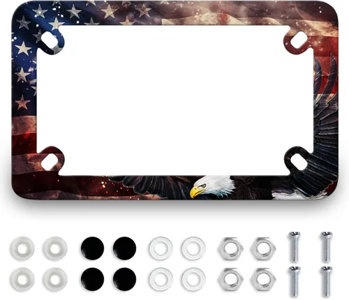 Miniatura 13 de Marco de matrícula para motocicleta con bandera de Estados Unidos, portaplaca de acero inoxidable negro, accesorio para motocicleta con bandera