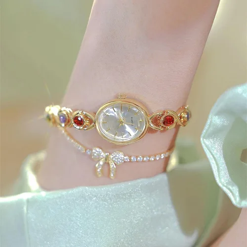 Miniatura 4 de BESTKANG Elegante reloj de pulsera vintage dorado para mujer, reloj de cuarzo con esfera ovalada, reloj de pulsera impermeable para mujer