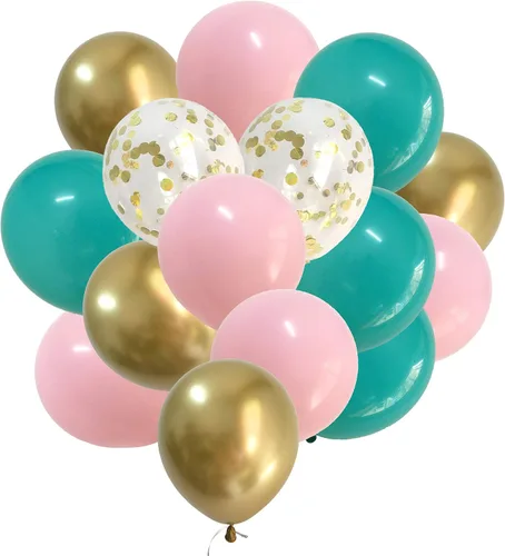 Globos de látex de color verde azulado y oro rosa – Globos de color pastel para decoración de fiesta de cumpleaños de novia, baby shower, niña, 12