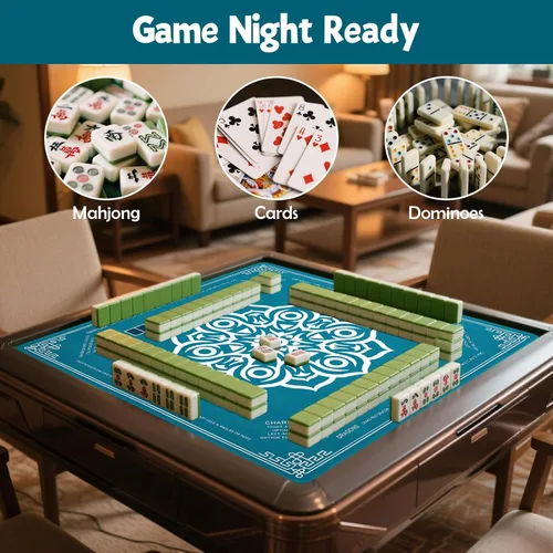 Miniatura 6 de Alfombrilla Mahjong 31.5"x31.5" - Alfombrilla de mesa impermeable para Mahjong con reglas impresas, superficie antirruido y antideslizante, bolsa