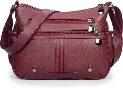 Bolso bandolera de piel sintética suave para mujer, bolso cruzado con múltiples bolsillos, bolso cruzado mediano espacioso a la moda con asa superior
