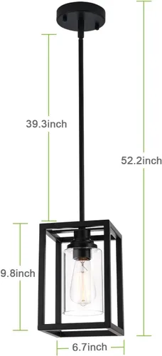 Miniatura 6 de Iluminación colgante de cocina sobre isla, lámpara colgante estilo granja de 1 luz negro mate, accesorios de luz colgante rectangulares de metal