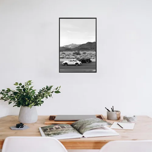 Miniatura 6 de Cartel Retro en Blanco y Negro de Coche Superdeportivo en Lienzo Arte de Pared de Lujo para Amantes de Autos Puesta de Sol Paisaje de Montaña