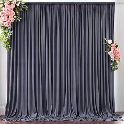 Cortina de telón de fondo sin arrugas de carbón de 10 pies x 10 pies para fiestas, cortinas de telón de fondo de poliéster gris oscuro para foto,