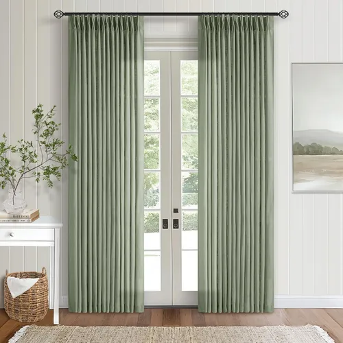 Miniatura 223 de Cortinas de lino natural con pliegues fruncidos de 120 pulgadas de largo para sala de estar, cortinas plisadas con ganchos y lengüeta trasera