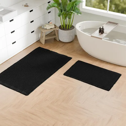 Miniatura 24 de Hiasan Tapete de baño de punto gofre, súper absorbente, antideslizante, con borlas, lavable a máquina, tapete con parte trasera de goma ultra suave