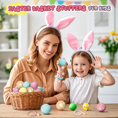 Miniatura 8 de Bombas de baño de unicornio para niños y niñas con pulsera en el interior, rellenos de cesta de Pascua de sanyi juguetes de baño de burbujas