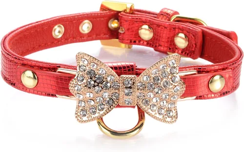 Collar de moda de cuero con purpurina y diamantes de LOVPE con anillo para etiquetas, para perros pequeños, gatos, cachorros y gatitos, regalos para