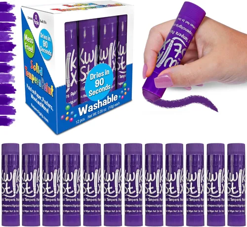 Miniatura 11 de Kwik Stix - Varillas de pintura de témpera sólidas, paquete de 12 unidades, color negro, lavables del mismo color, de secado rápido (90 segundos)