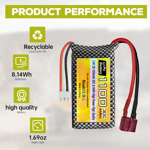 Miniatura 5 de sea jump Batería Lipo de 7.4 V 1100 mAh 2S con enchufe en T y 1 remolque 2 cargador adecuado para Haiboxing 18858 18859 18859A 16890A y XLH Q903