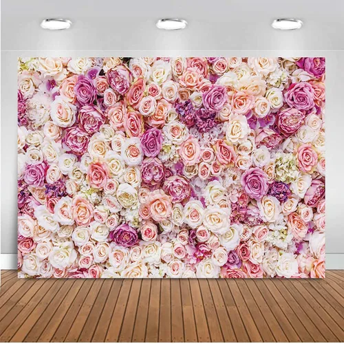 Telón de fondo floral rosa de 5 x 3 pies, fondo de fotografía de flores rosas rosas para exteriores, telón de fondo para baby shower, boda, fiesta
