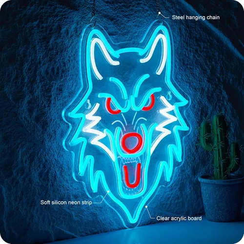 Miniatura 3 de Letrero de neón de lobo, luz LED de lobo, alimentado por USB, decoración de pared de animales atenuables, regalos de Navidad para niños y hombres