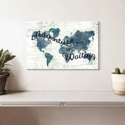 ElephantStock Adventure is Waiting World Map - 1 Panel Print of the World Decor - World Decor Canvas Travel Quote and Map of the World Canvas -