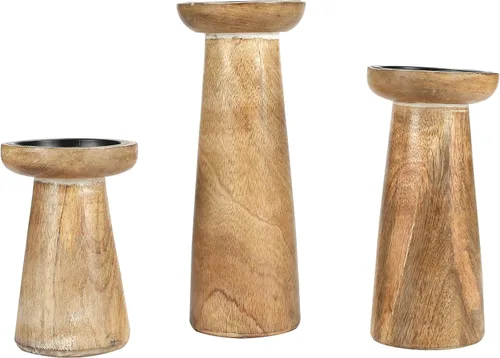 Miniatura 7 de Juego de 3 portavelas de pilar de madera hecho a mano, ideal para velas LED y pilares, regalo para bodas, Navidad, fiestas, hogar, spa, reiki