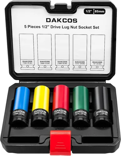 Miniatura 11 de DAKCOS Zócalo de tuerca de llanta de impacto de 0.591 in, unidad de 1/2 pulgada, con mangas protectoras, CR-MO