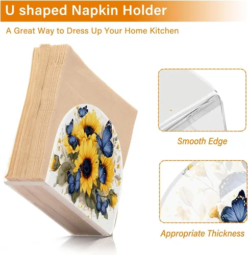 Miniatura 4 de Servilletero de acrílico transparente con girasol y mariposa, servilletero, dispensador de mesa de comedor para cocina, restaurante, decoración